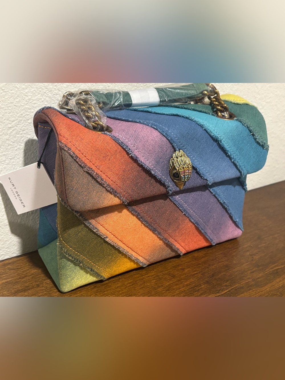 Kurt Geiger Multicolor Denim Diagonal Stripe Crossbody Bag - Picture 4 of 14